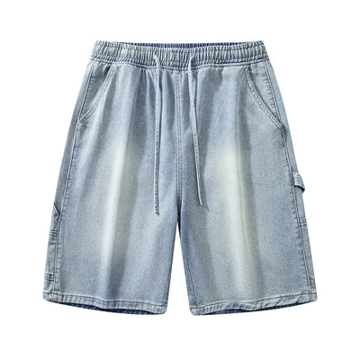 Men's Summer Dark Wash Carpenter Drawstring Denim Shorts
