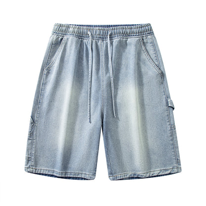 Men's Summer Dark Wash Carpenter Drawstring Denim Shorts