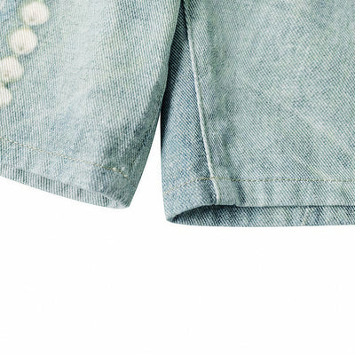 Men's Summer Vintage Oil Painting Print Baggy Denim Shorts