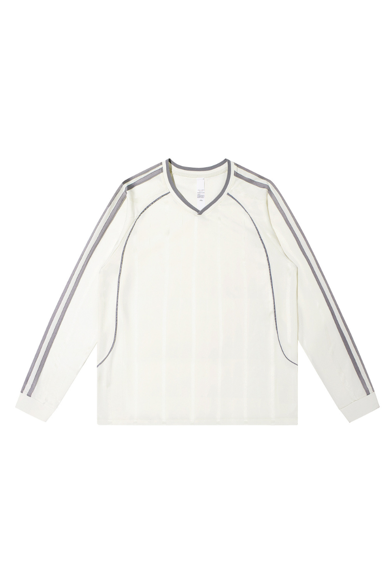 Men Spring Triacetate V Neck Contrast Athletic Long Sleeve