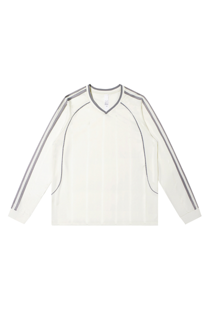Men Spring Triacetate V Neck Contrast Athletic Long Sleeve