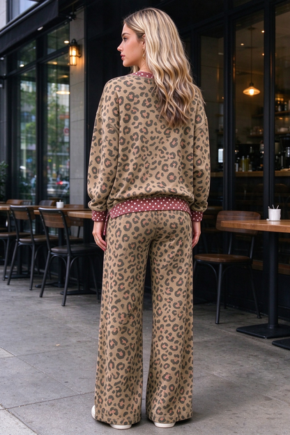 Women's Fall Leopard Colorblock Loose 2 Piece Set