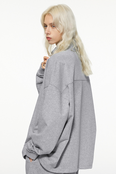 Women's Summer 450g Half Zip Raw Edge StandCollar Sweatshirt