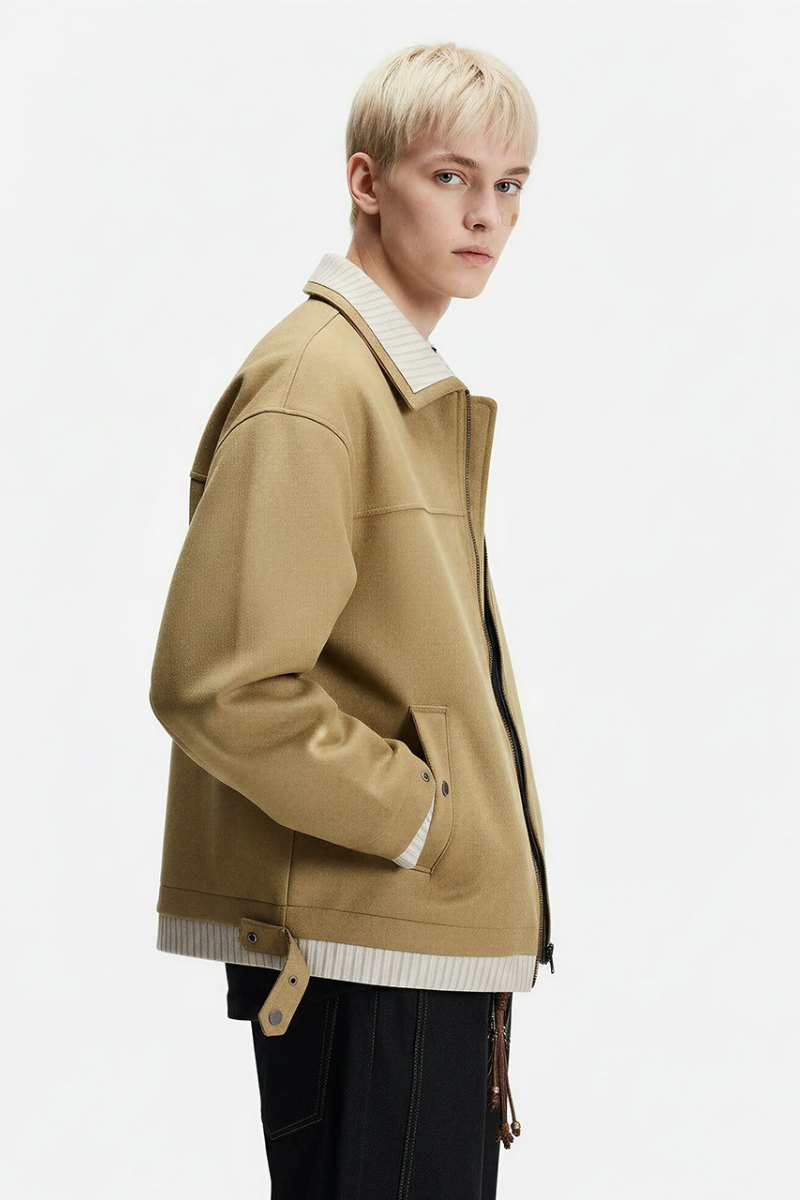 Unisex Spring Cleanfit MockLayer Suede Cropped Jacket