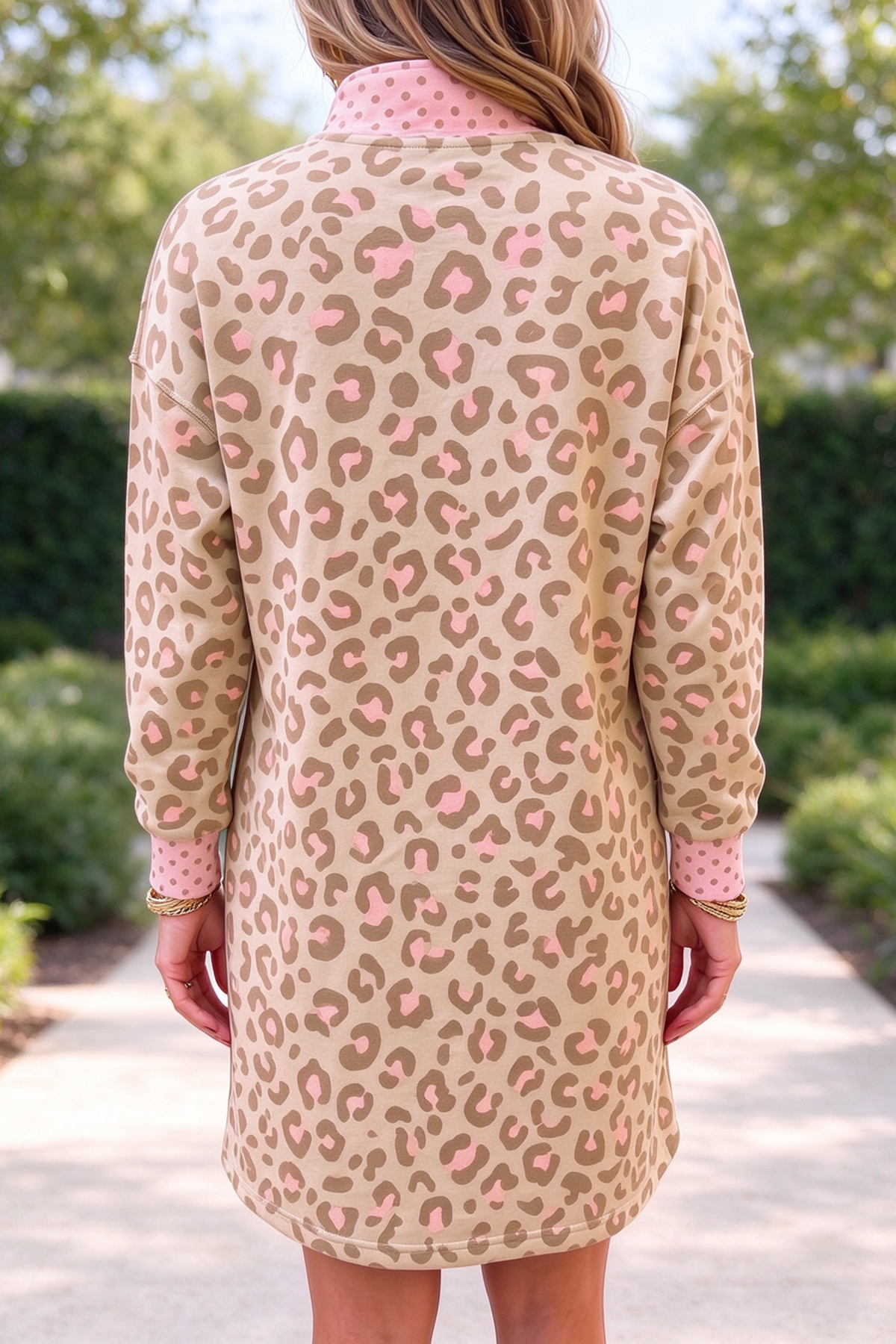Women's Fall Leopard Dot Print V-Neck Loose Mini Dress