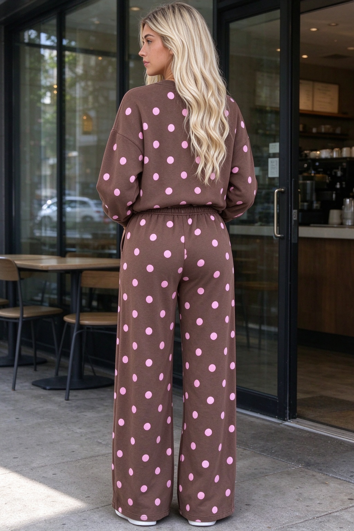 Women Fall Clothing Polka Dot Sweatshirt Wide Leg Set