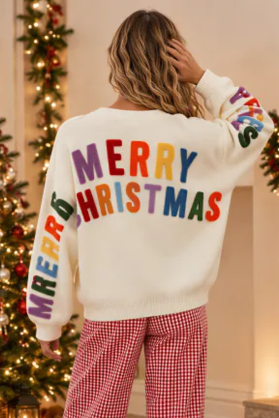 Women's Christmas Wooden Button Letter Knit Cardigan