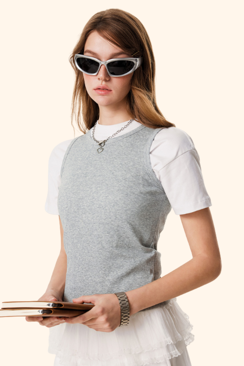 Women's Spring Summer Ribbed Crewneck Solid Tank Top