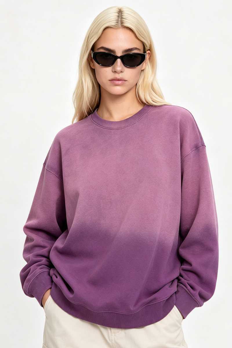 Women Fall Washed Vintage Gradient Crew Neck Sweatshirt