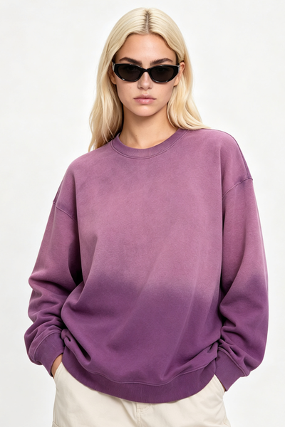 Women Fall Clothing Washed Gradient Crew Neck Sweatshirt