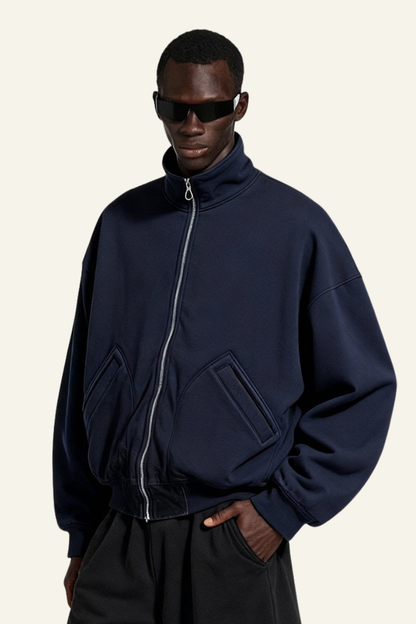 Men's Streetwear Stand Collar Fleece-lined Jacket