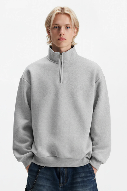Unisex Spring Plaid Patchwork Half Zip Loose Hoodie