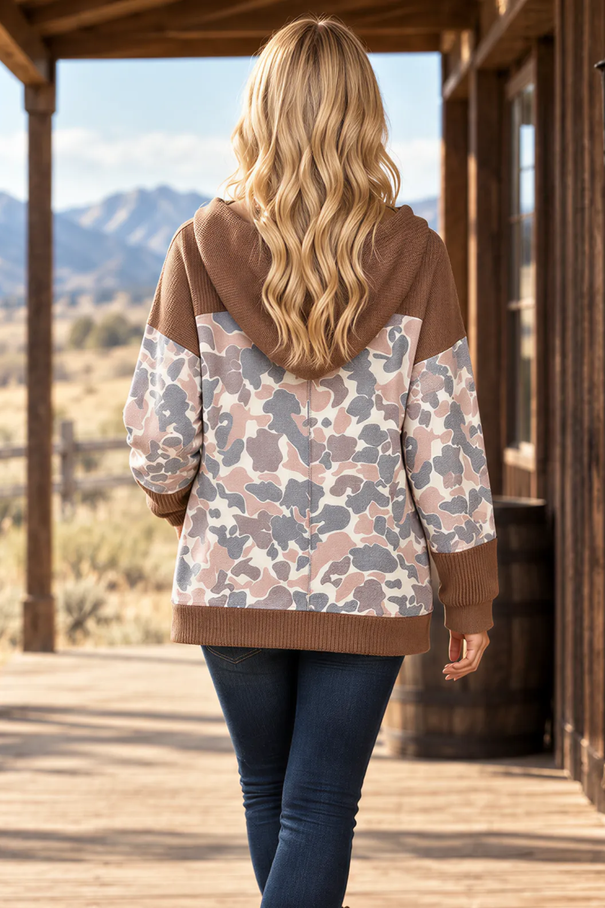 Women's Fall Camo Print Hooded Loose Long Sleeve Sweatshirt