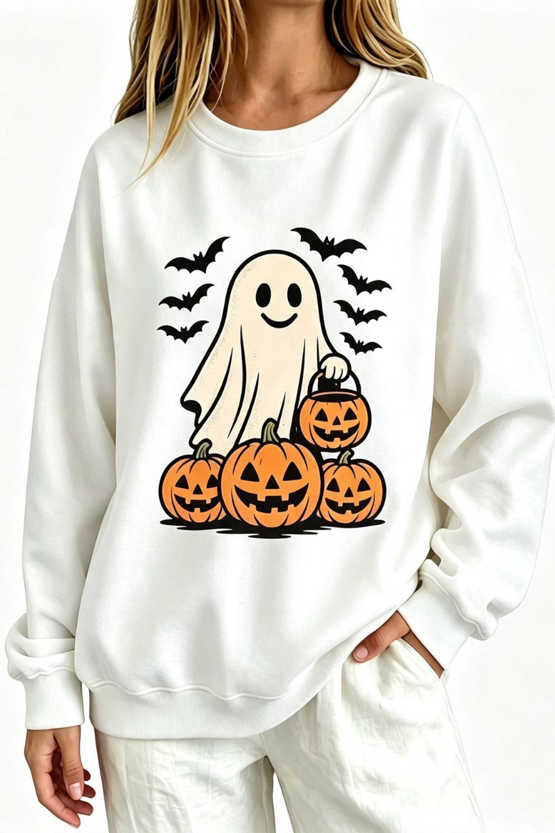 Women Fall Clothing Halloween Ghost Pumpkin Bat Sweatshirt