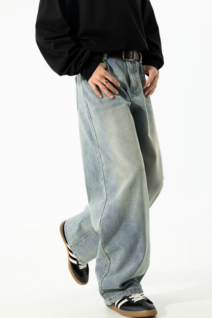 Men's Fall Retro High Street Washed Loose Straight Jeans