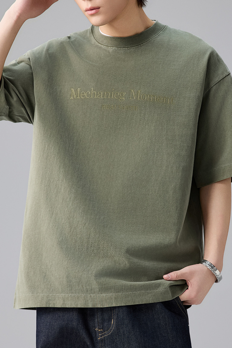 Men's Summer Cotton Washed Print Crewneck Tee