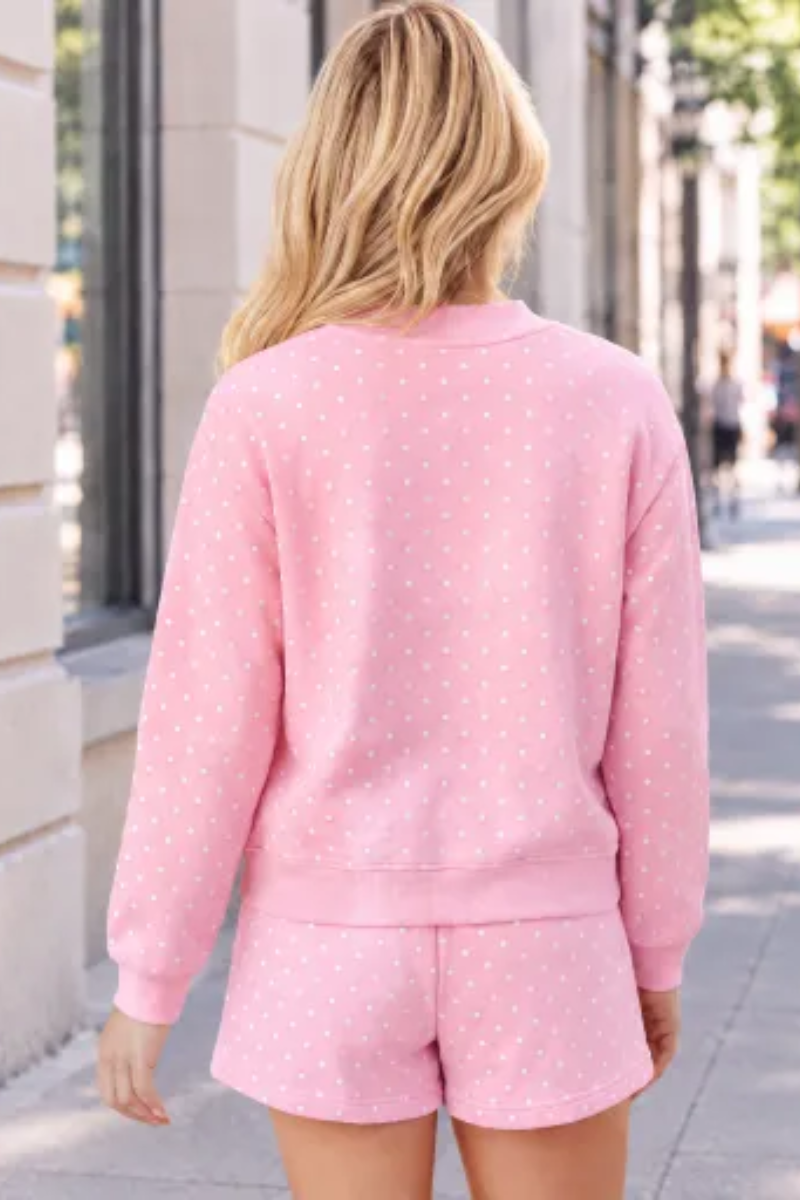 Women All Season Cozy Polka Dot Relaxed 2-Piece Shorts Set