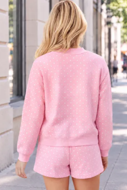 Women All Season Cozy Polka Dot Relaxed 2-Piece Shorts Set