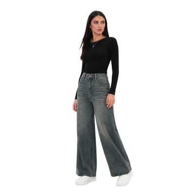 Women's vintage high-waisted loose wide-leg jeans