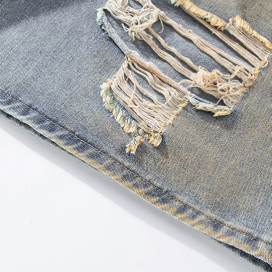 Men's Summer Heavy Ripped Vintage Washed Baggy Denim Shorts