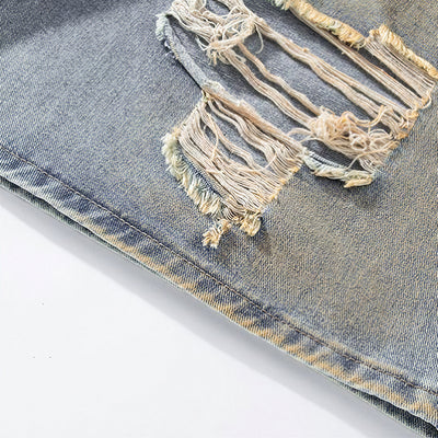 Men's Summer Heavy Ripped Vintage Washed Baggy Denim Shorts