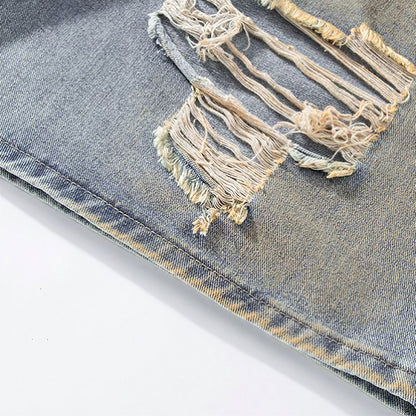 Men's Summer Heavy Ripped Vintage Washed Baggy Denim Shorts