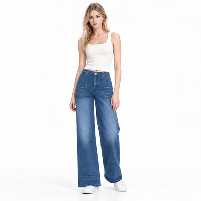 Women's High Waist Patchwork Wide Leg Jeans