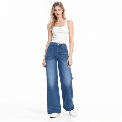 Women's High Waist Patchwork Wide Leg Jeans