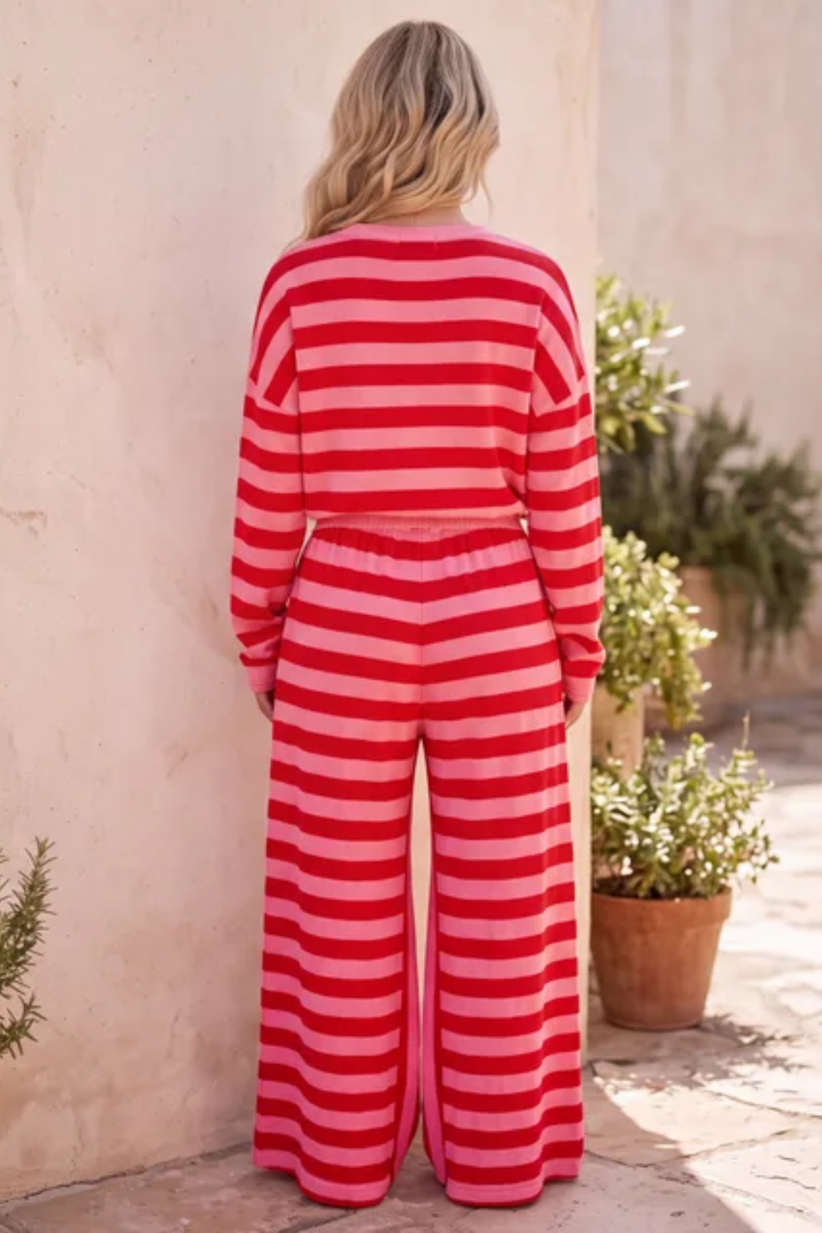 Women's Fall Striped Colorblock 2 Piece Loose Set
