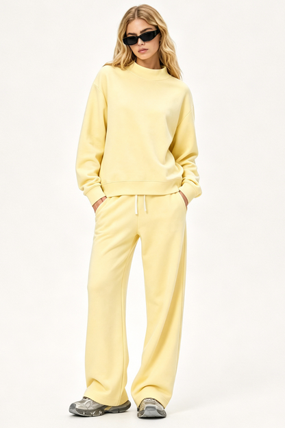 Women Fall Mock Neck Sweatshirt Wide Leg Pants Set