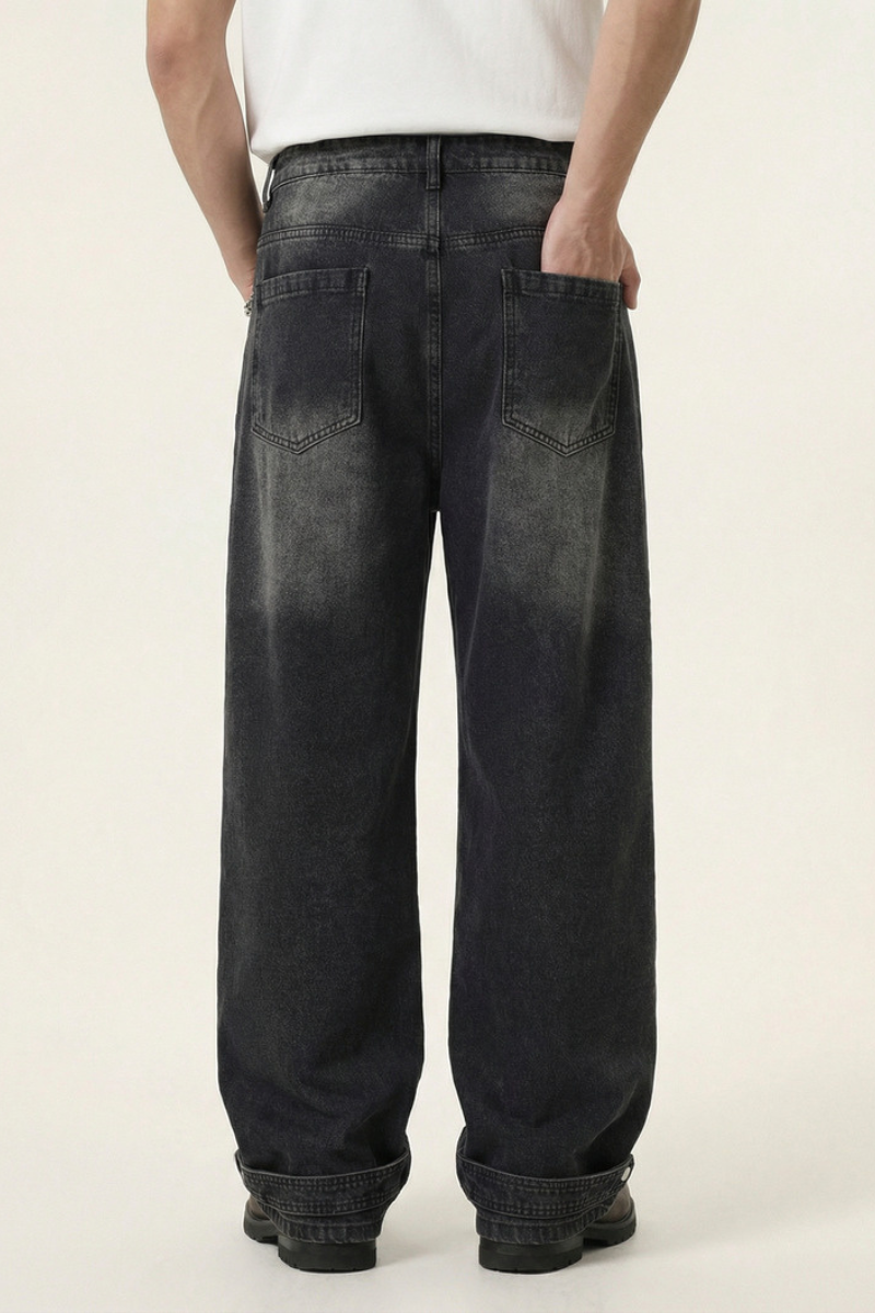 Men's Spring Summer Washed Pocket Rhinestone Wide Leg Jeans