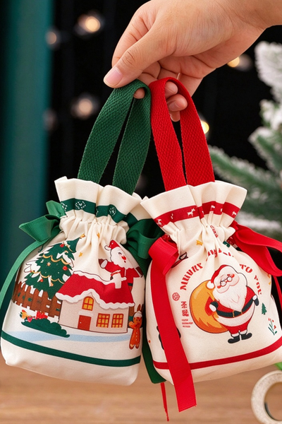 Christmas Canvas Apple Pouch Holiday Gift Packaging Bag