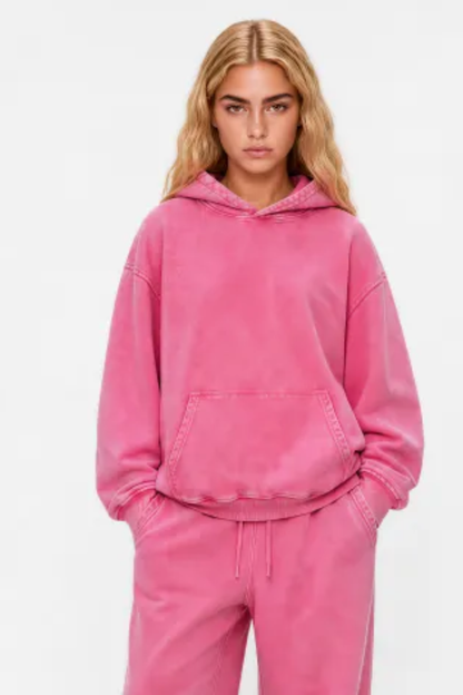 Women Fall 100% Cotton Wax Washed Vintage Pocket Hoodie