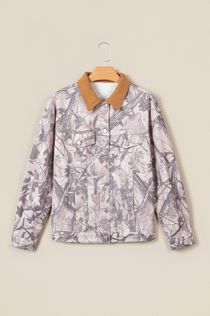 Women's Fall Camo Print Lapel Long Sleeve Denim Jacket