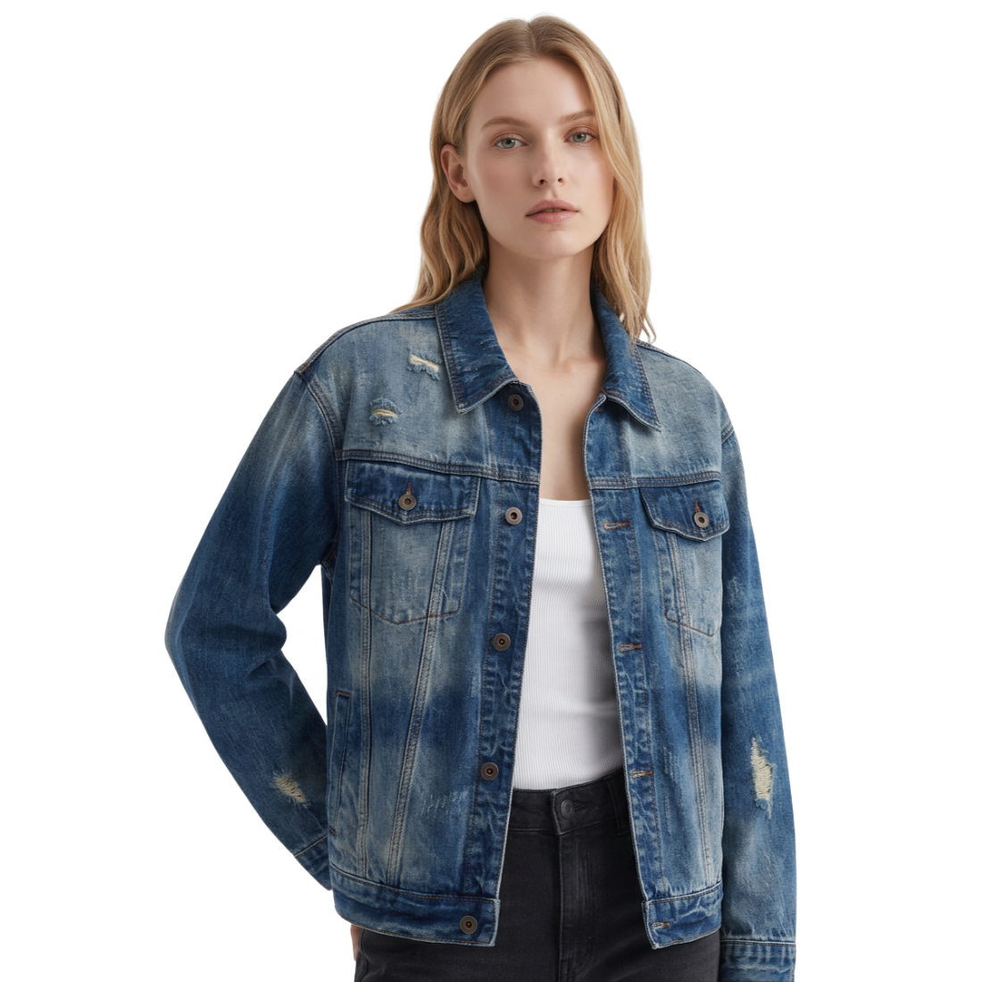 Women's Distressed Wash Denim Jacket