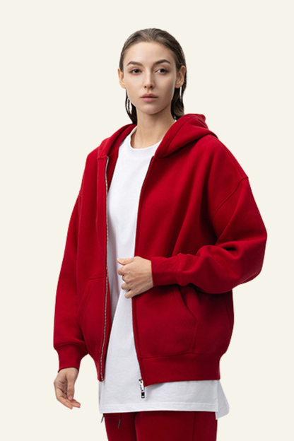Women's Streetwear Fleece-lined  Full-Zipper Hooded Jaacket