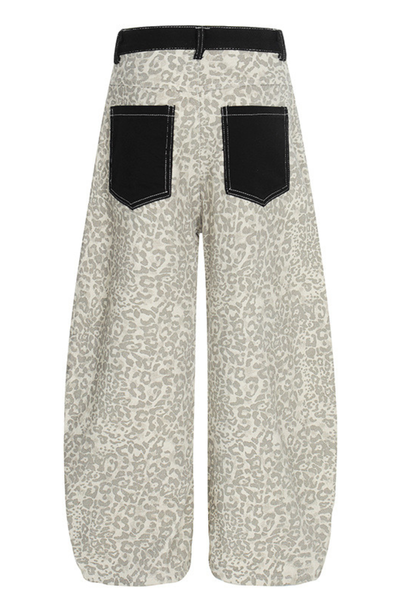 Unisex Spring Retro Colorblock Leopard Wide Curved Jeans