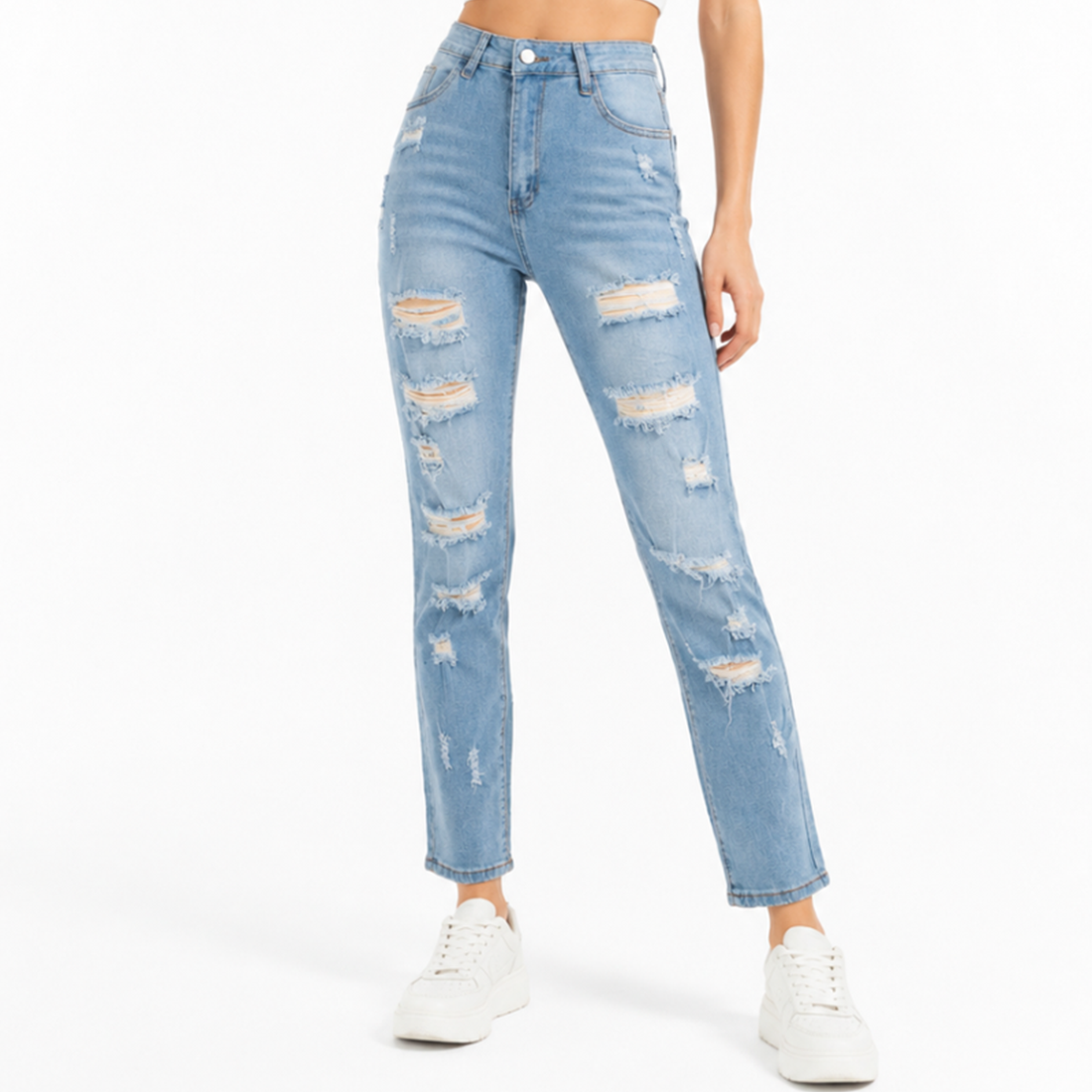 Women's High Waist Distressed Ripped Stretch Jeans