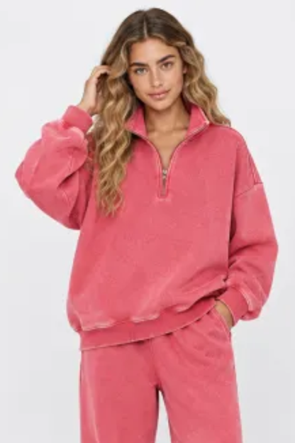 Women Fall Clothing Warm Fleece Vintage Half Zip Sweatshirt