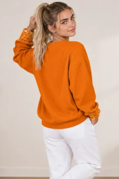 Women Fall Clothing Halloween Glitter Pumpkin Sweatshirt