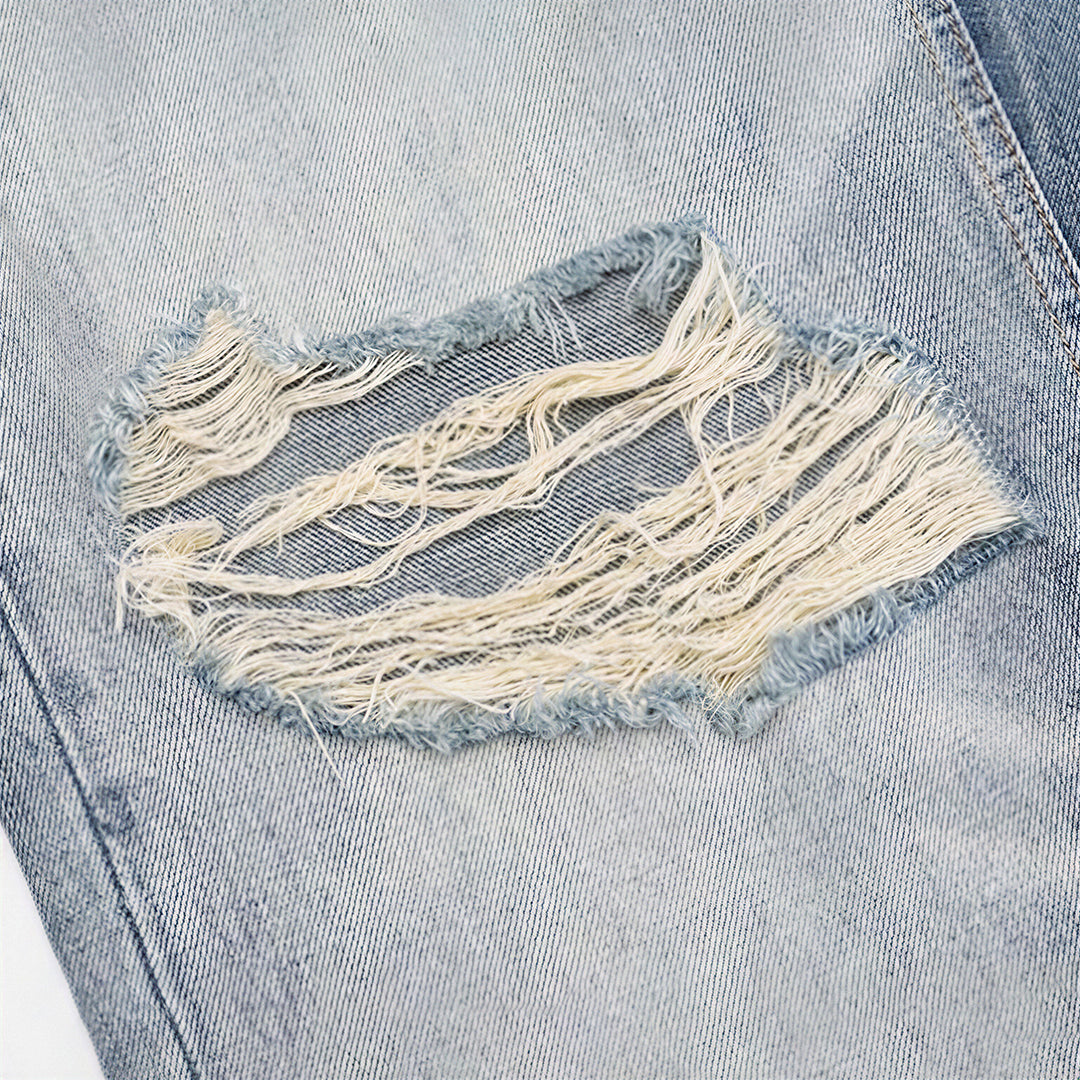 Men's Spring Light Blue Cat Whisker Ripped Denim Jeans