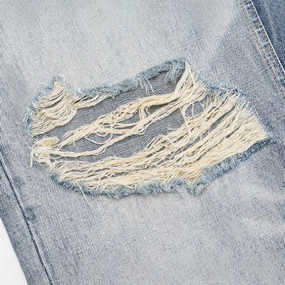 Men's Spring Light Blue Cat Whisker Ripped Denim Jeans