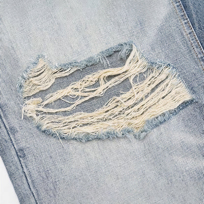 Men's Spring Light Blue Cat Whisker Ripped Denim Jeans