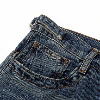 Men's Spring Vintage Blue Patchwork Distressed Denim Jeans