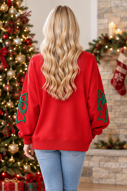 Women's Fall Christmas Bow Graphic Long Sleeve Sweatshirt