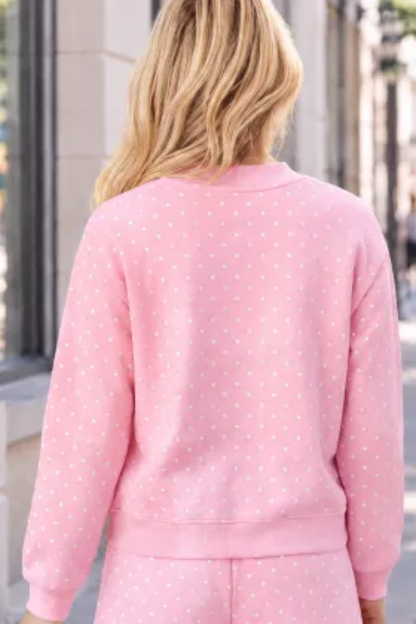 Women's Cozy Fleece Mock Neck Polka Dot Sweatshirt