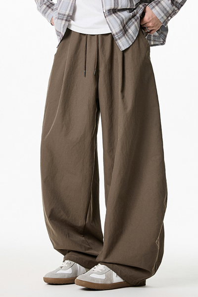 Men's Spring Pleated Japanese Street Loose Curved Wide Pants
