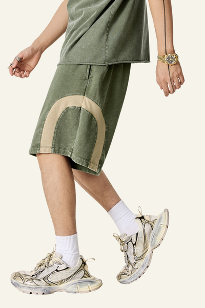 Men's Cotton Streetwear Color Block Shorts.