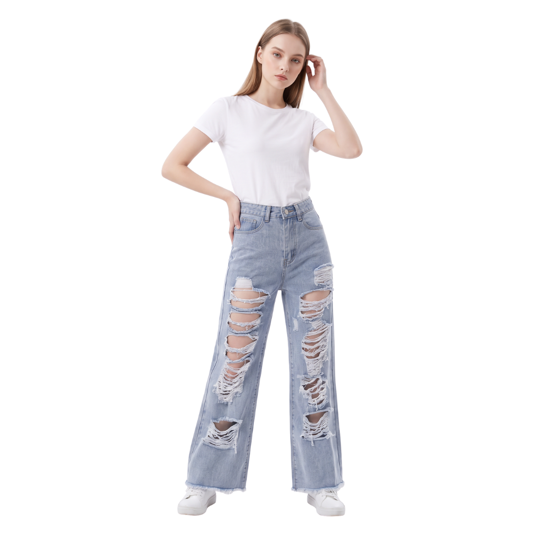 Women's High Waist Distressed Wide Leg Jeans
