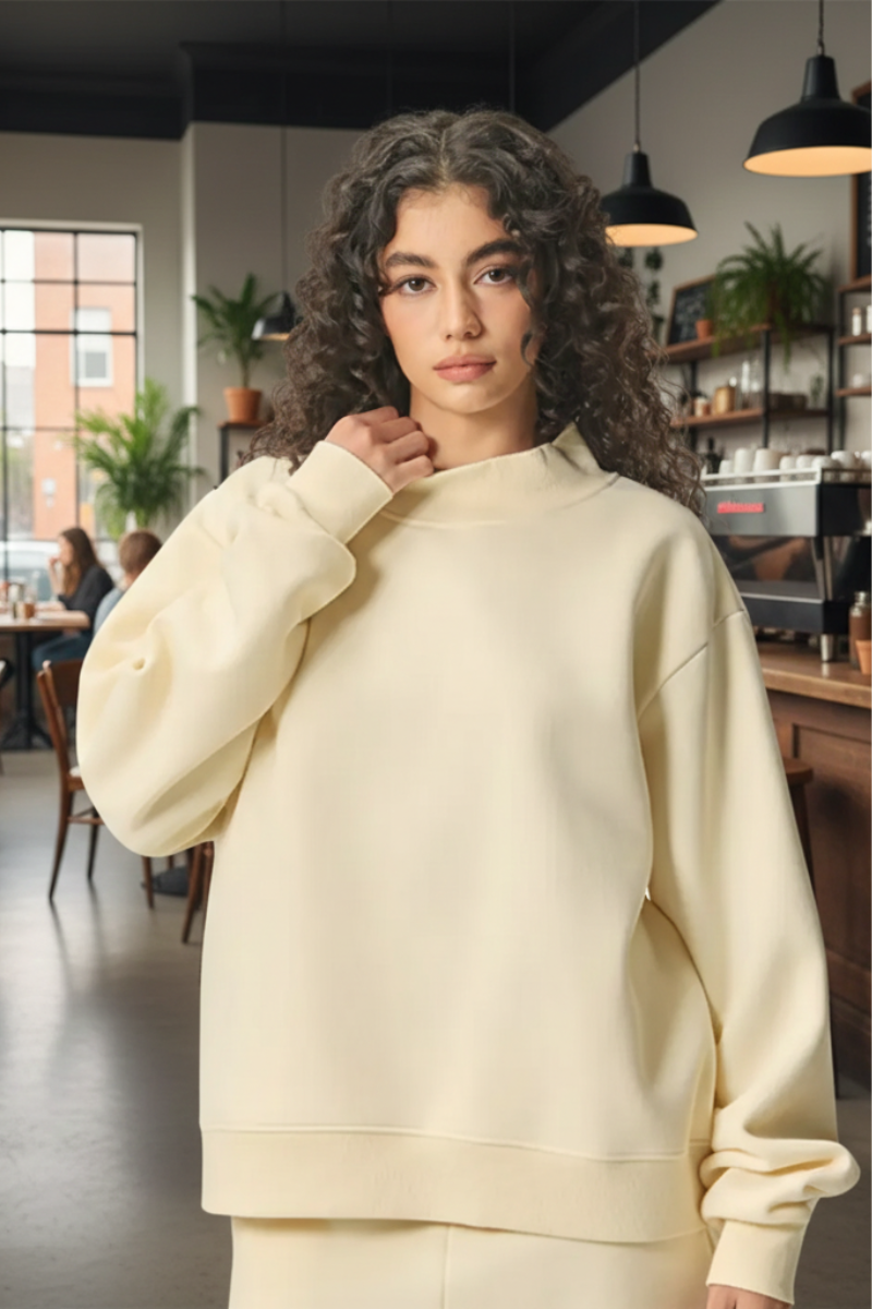 Women's Streetwear Stand-Collar Solid Mock Neck Sweatshirt